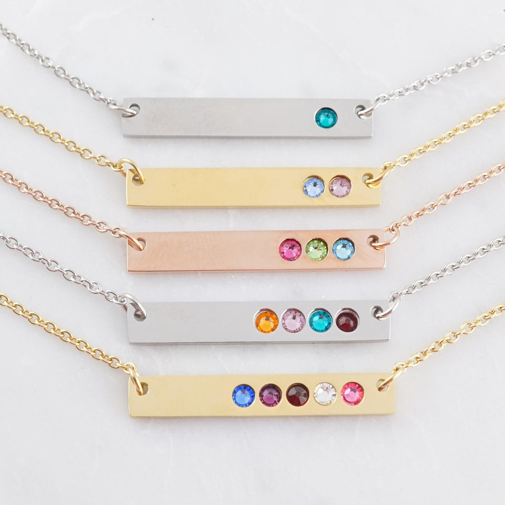 Birthstone Bar Necklace - Birthstone Necklace for Mom - Necklace with Birthstones - Personalized Gifts For Mom - Gold Bar Necklace