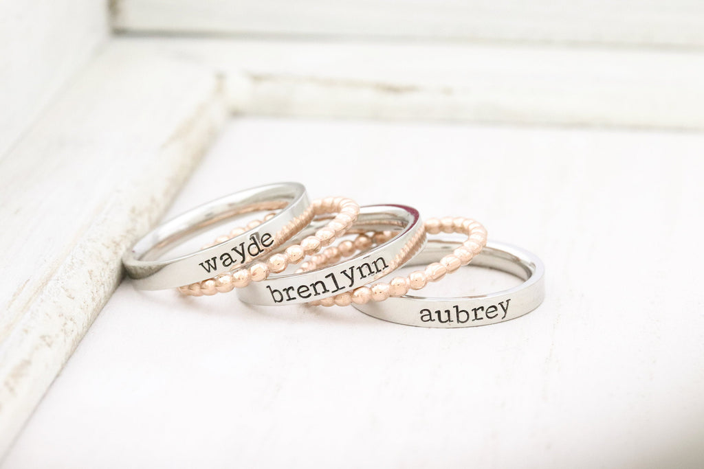 Gold Stackable Ring - Personalized Ring - Mothers Rings - Hand Stamped Ring - Personalized rings - Name Ring - Engraved Rings -Stacking Ring