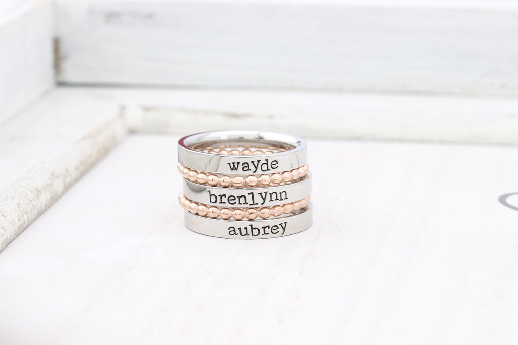 Rose Gold Stackable Ring - Personalized Ring - Mothers Rings - Hand Stamped Ring - Personalized rings -  Name Ring - Engraved Rings