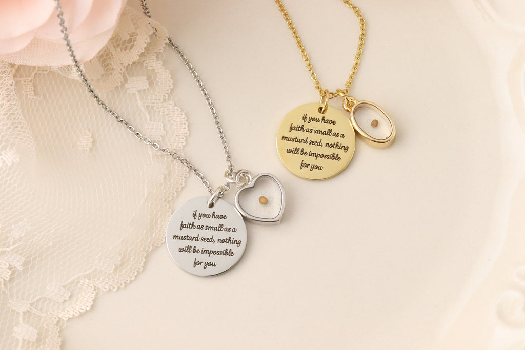 Mustard Seed Necklace - Inspirational Christian Gift - Matthew 17:20 Necklace - Faith as small as a mustard seed - Mustard Seed Charm