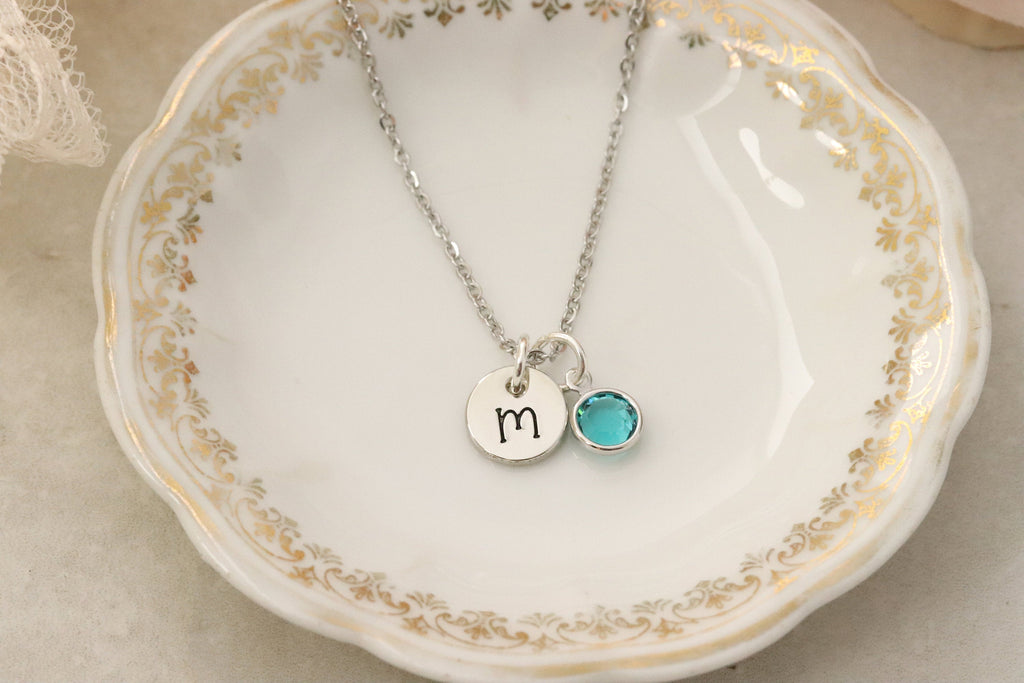 Initial Birthstone Necklace - Birthstone Jewelry - Gift for Teenager - Sweet 16 Bracelet - Gift for Daughter - Personalized Bangle