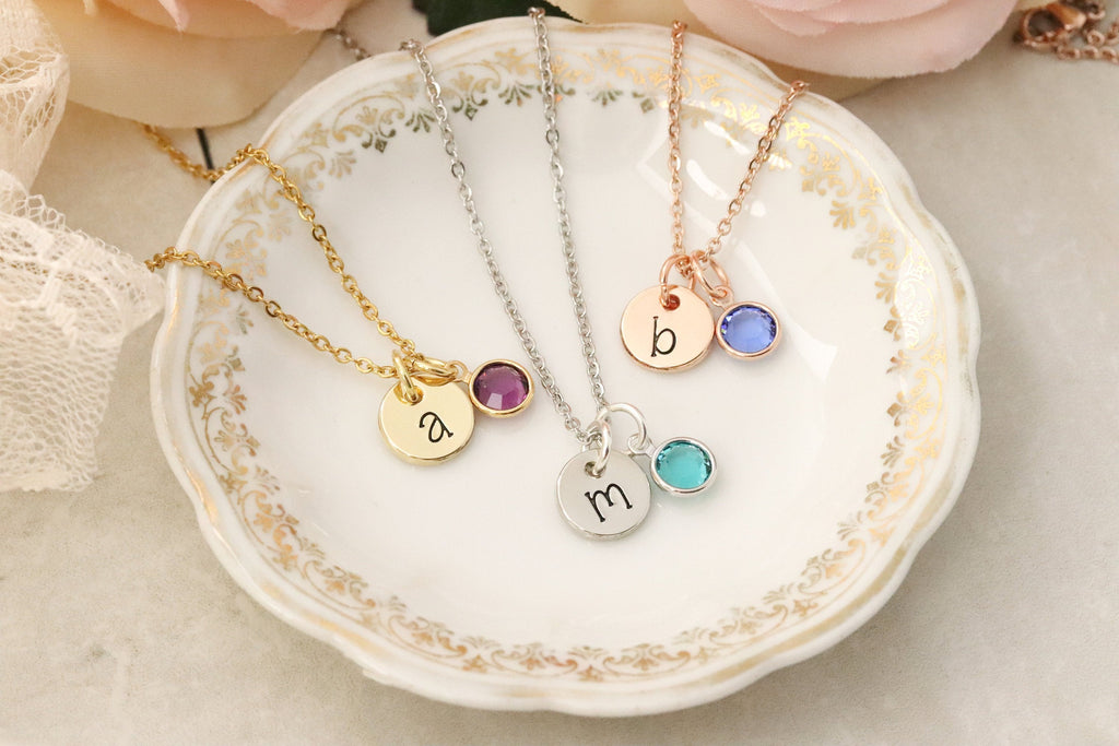 Initial Birthstone Necklace - Birthstone Jewelry - Gift for Teenager - Sweet 16 Bracelet - Gift for Daughter - Personalized Bangle