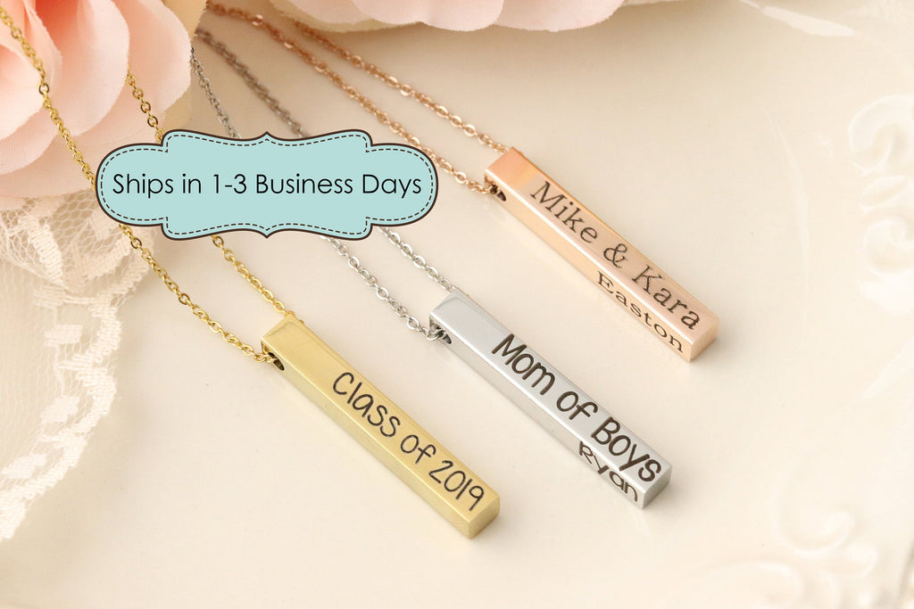 4 Sided Bar Necklace - Personalized Bar Necklace - 4 Sided Necklace - Personalized four sided necklace - personalized jewelry - 3d necklace