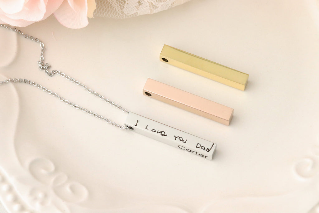 Actual Handwriting Necklace - 4 Sided Bar necklace - Custom Handwriting Jewelry - 3d Bar Necklace - Gift with Actual Handwriting -