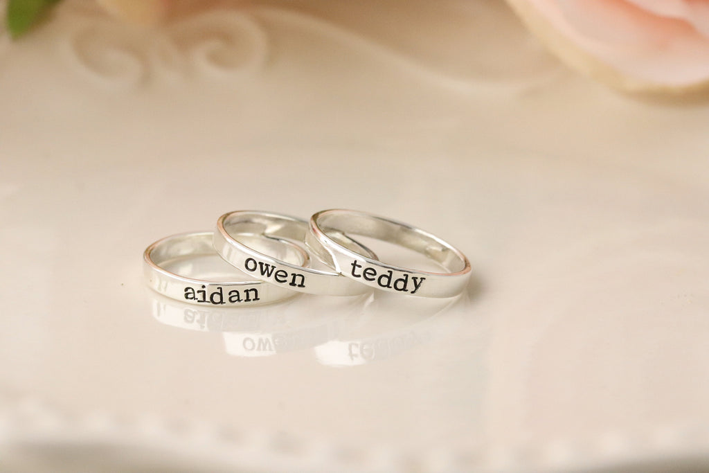 Sterling Silver Personalized Rings - Personalized Name Ring - Stacking Name Rings - Engraved Ring Band - Stacking Rings - Custom Name Ring