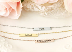 Personalized Bar Necklace - Personalized Name Necklace - Roman Numeral Bar Necklace - Roman Numeral Necklace - Bar Necklace with Names