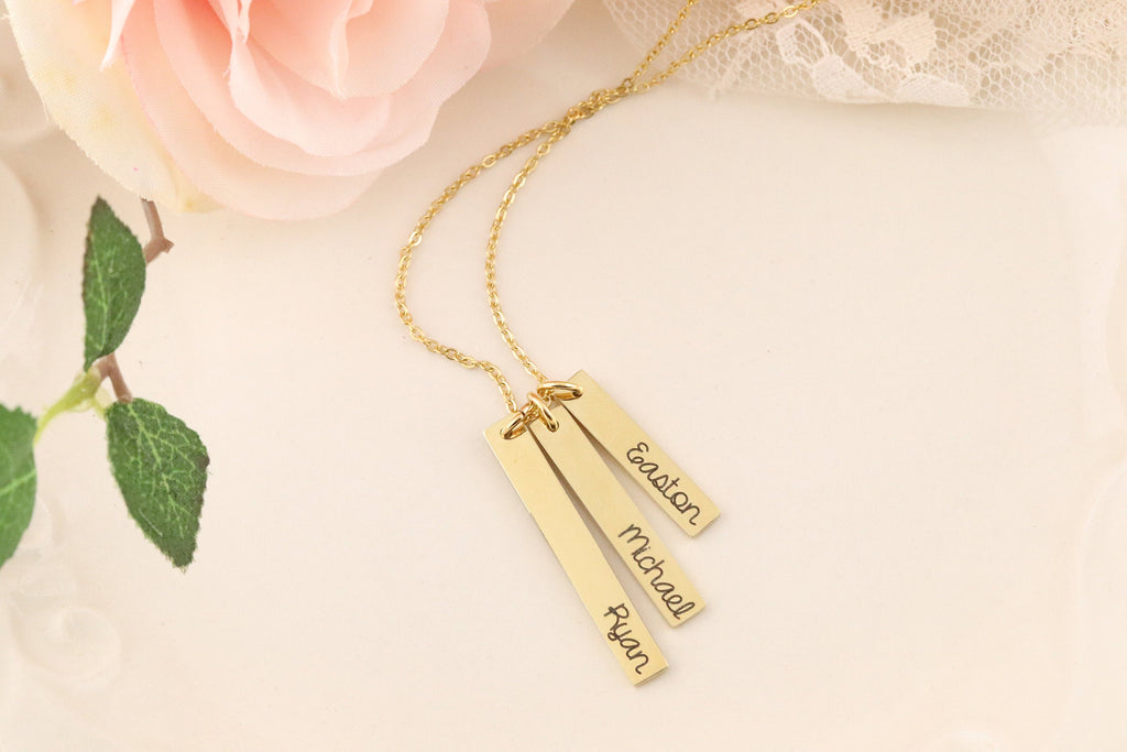 Personalized Bar Necklace - Name Bar Necklace - Jewelry for Mom - Vertical Bar Necklace - Bar Necklace with Names for Mom