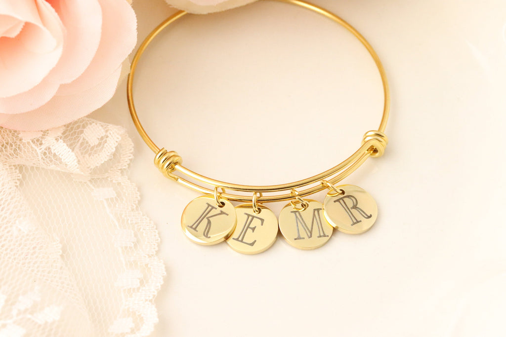 Personalized Initial Bangle - Personalized Charm Bangle - Mothers Day Jewelry - Mothers Bracelet - Initial Jewelry - Initial Bracelet