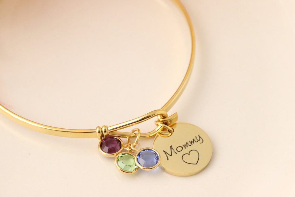 Birthstone Bangle - Mommy Bracelet - Bracelet with Birthstones for Mom - Birthstone Bracelet - Mommy Jewelry - Gold Mom Bracelet