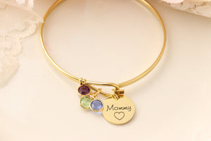 Birthstone Bangle - Mommy Bracelet - Bracelet with Birthstones for Mom - Birthstone Bracelet - Mommy Jewelry - Gold Mom Bracelet