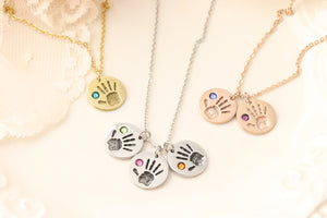 Birthstone Handprint Necklace - Mommy Jewelry - Gift for Mothers Day - Gift for Grandmother - Grandmothers Jewelry - Custom gift for Grandma