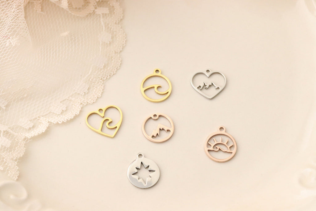 Rose Gold Mountain Charm - Silver Mountain Charm - Wave Charm - Mountain Charm - Gold Mountain Charm - Compass Charm - Rose Gold Compass