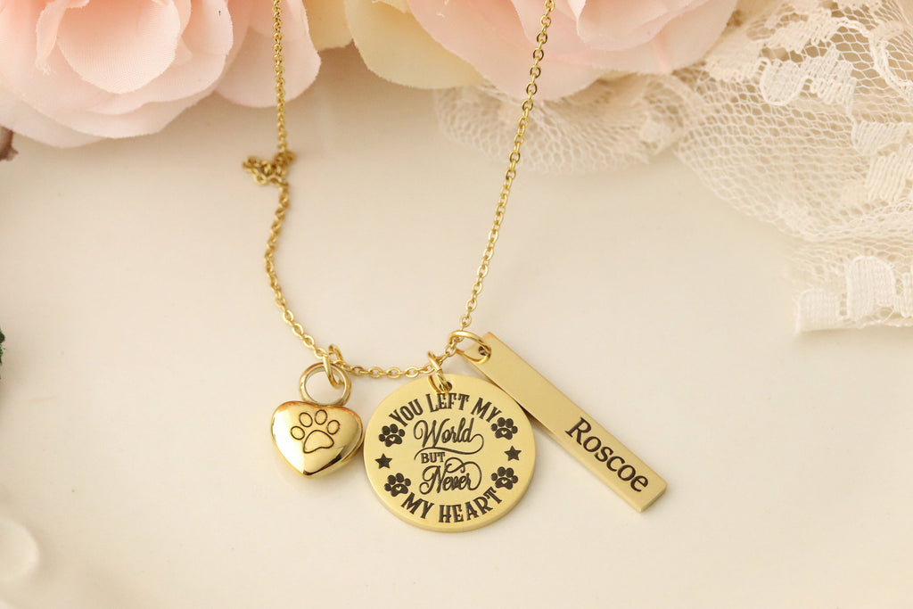 You Left My World, But Never my Heart Pet Memorial Necklace - Pet Urn Necklace - Dog Urn Necklace - Dog Memorial Necklace - Urn Necklace Pet
