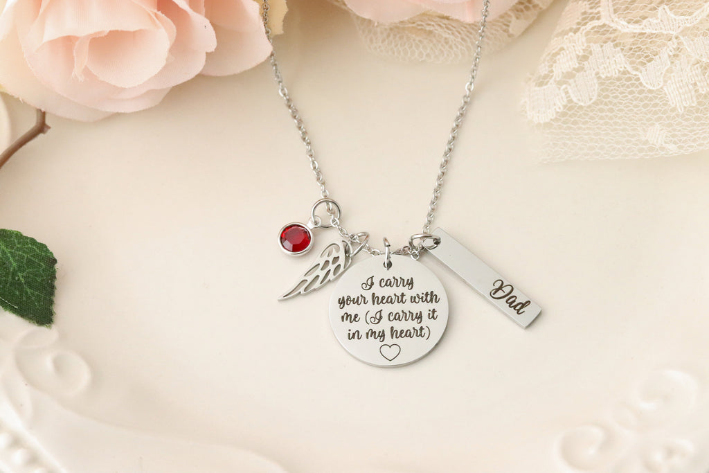 I carry your heart with me, I carry it in my Heart Necklace - Memorial Necklace - Sympathy Jewelry - Gift for Loss of Spouse - Condolences