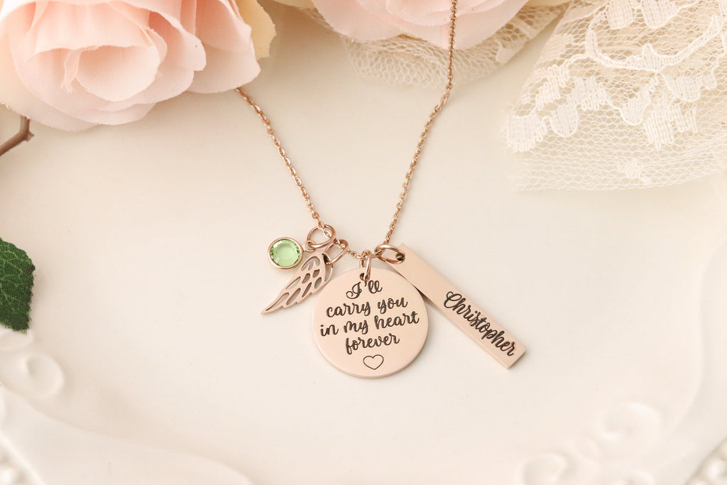 I'll carry you in my heart forever Necklace - Memorial Necklace - Sympathy Jewelry - Gift for Loss of Spouse - Condolences gift for spouse