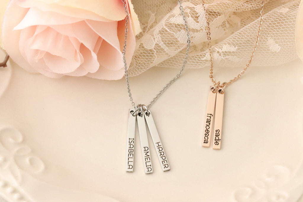 Skinny Bar Necklace - Skinny Names Necklace - Jewelry for Mom - Vertical Bar Necklace - Silver Bar Necklace - Rose Gold Bar Necklace