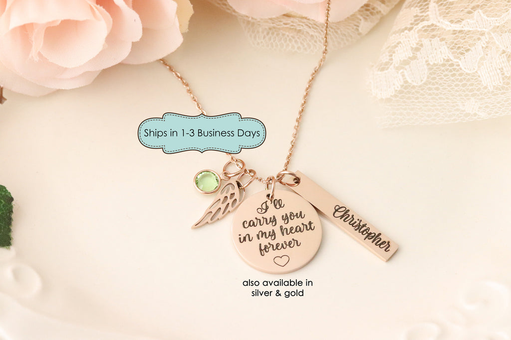 I'll carry you in my heart forever Necklace - Memorial Necklace - Sympathy Jewelry - Gift for Loss of Spouse - Condolences gift for spouse